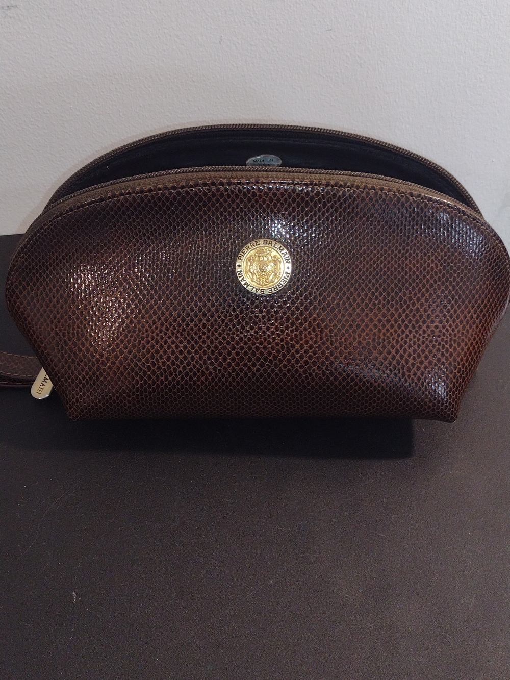 Pierre Balmain Brown Textured Toiletry Bag
